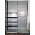 Wall shelf Tego 260x100 cm (HxW), perforated sheet metal rear panel, grey