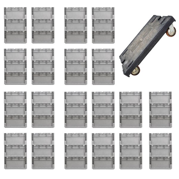36er Set EuroBox ELB 4220 40x30x22 cm grau inkl. Transportroller 800x600 mm