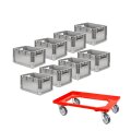 Set of 8 EuroBox ELB 4220 40x30x22 cm gray incl. transport roller 600x400 mm
